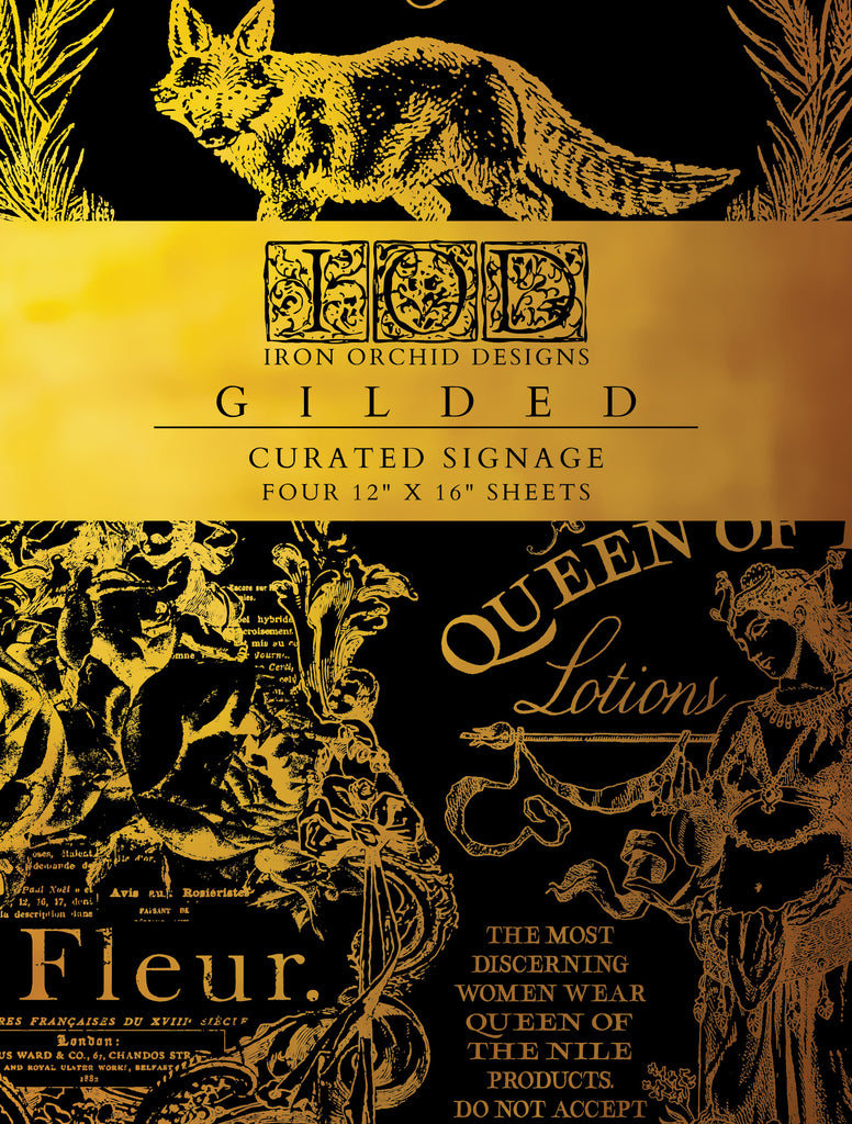 New! Iron Orchid Design Curated Signage Gilded IOD Foil Transfer 12x16 Pad™ 4 pages Gold Foil DECOR TRANSFER™-BluebirdMercantile