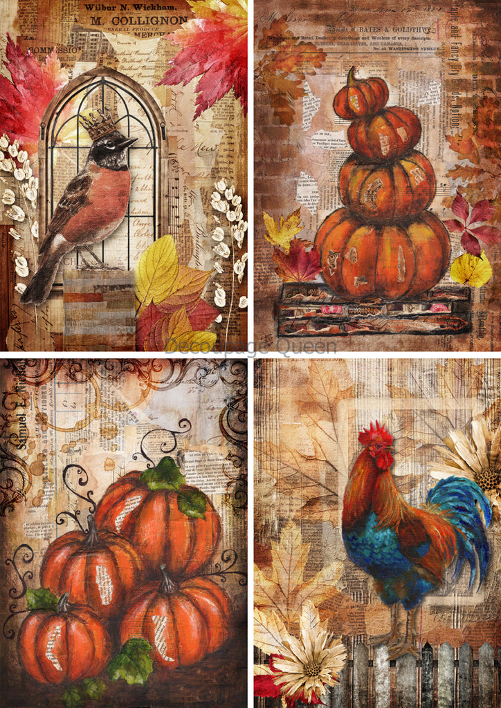 Decoupage Queen Fall Mixed Media Scenes 4 Pack decoupage rice paper A4 8.3 x 11.7 in-BluebirdMercantile