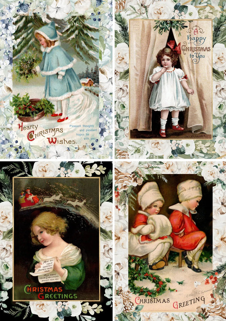 Decoupage Queen Vintage Girls Christmas Pack rice paper A4 8.3 x 11.7 in-BluebirdMercantile