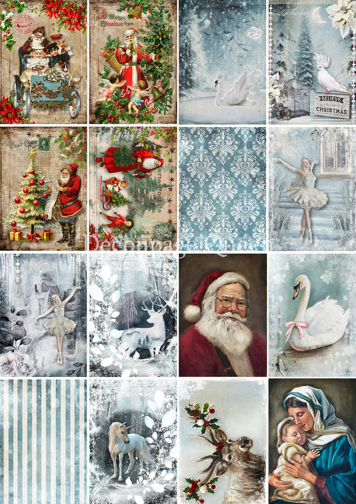 Decoupage Queen Winter Minis Rice Paper A3- 11.7 x 16.5 in 16 designs on 1 page - Decoupage paper