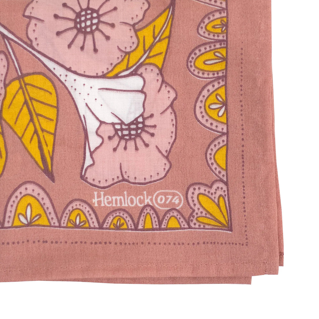 Hemlock Goods now HANKER Evangeline # 74 Premium Cotton Handmade Bandana pink gold mauve white geometric floral print.-BluebirdMercantile