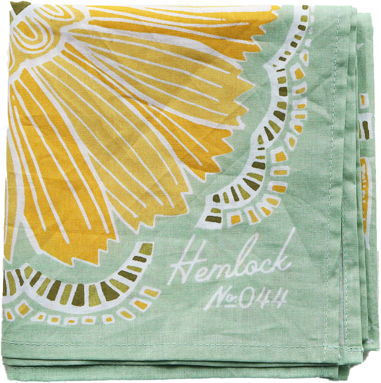 Hemlock Goods now HANKER Hazel No.44 Premium Cotton Handmade Bandana Sage Teal Gold olive Mustard,  flowers-BluebirdMercantile