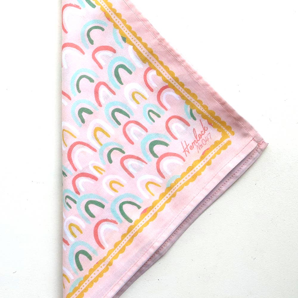 Hemlock Goods now HANKER Rainbows #47 Premium Cotton Handmade Bandana pink, gold, green,-BluebirdMercantile