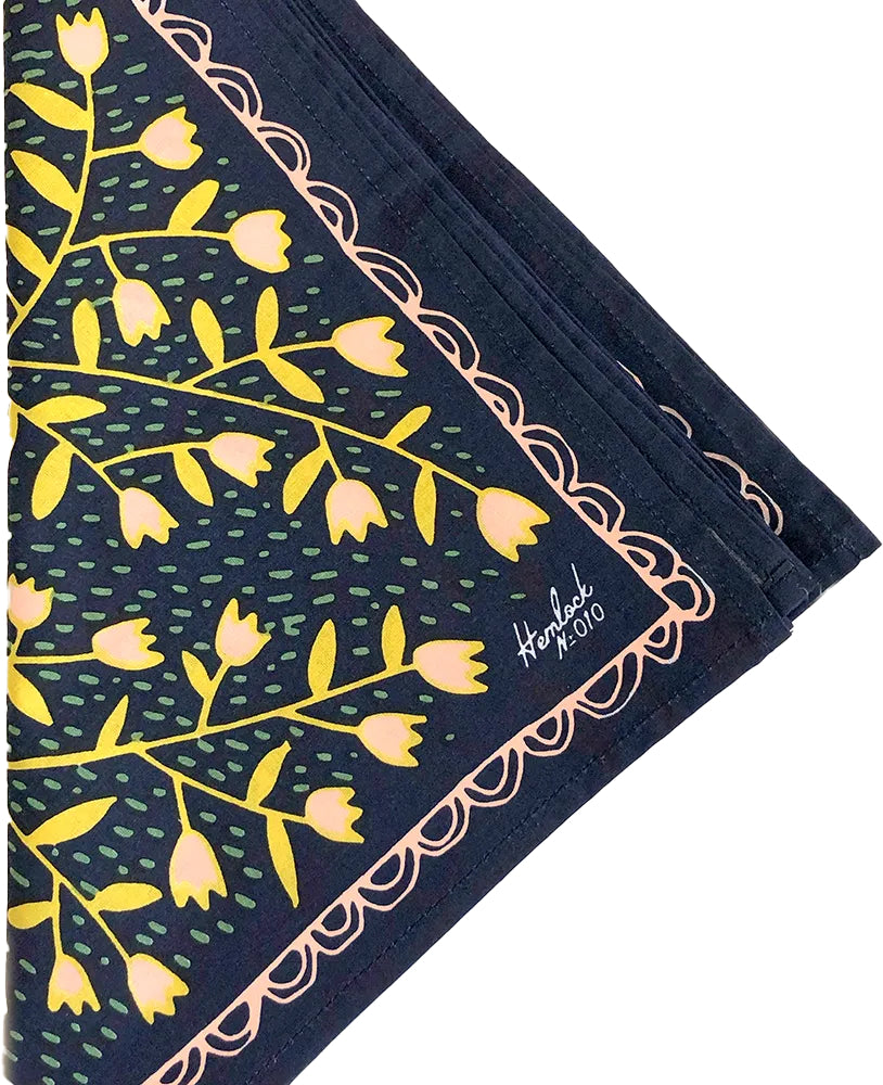 Hemlock Goods  now HANKER Tulips No.10 Premium Cotton Handmade Bandana Mustard, Terra-cotta creative flowers-BluebirdMercantile