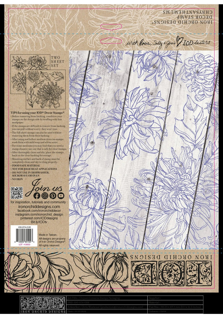 Iron Orchid Designs Chrysanthemum Decor Stamp 12 x 12 2 sheets-BluebirdMercantile