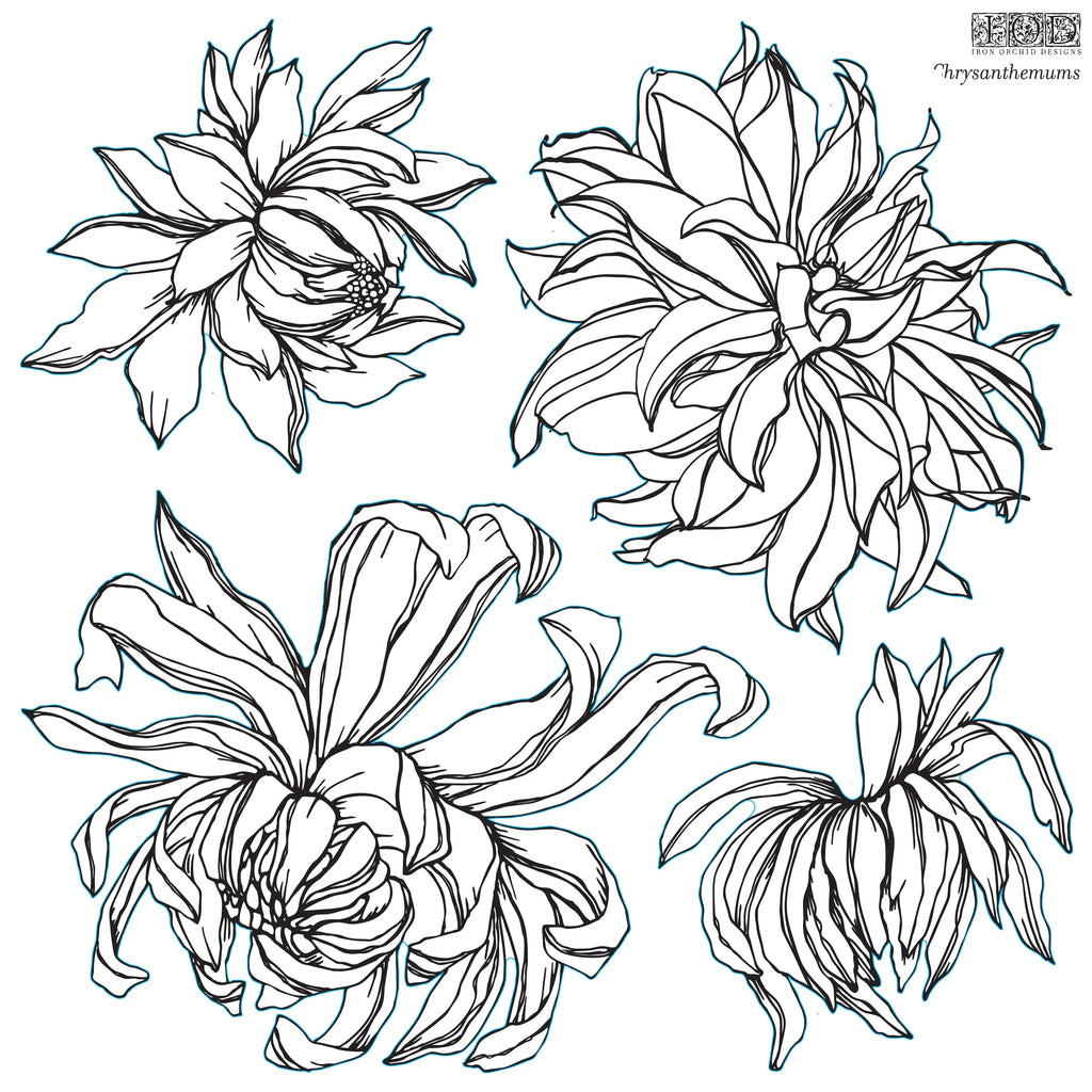 Iron Orchid Designs Chrysanthemum Decor Stamp 12 x 12 2 sheets-BluebirdMercantile