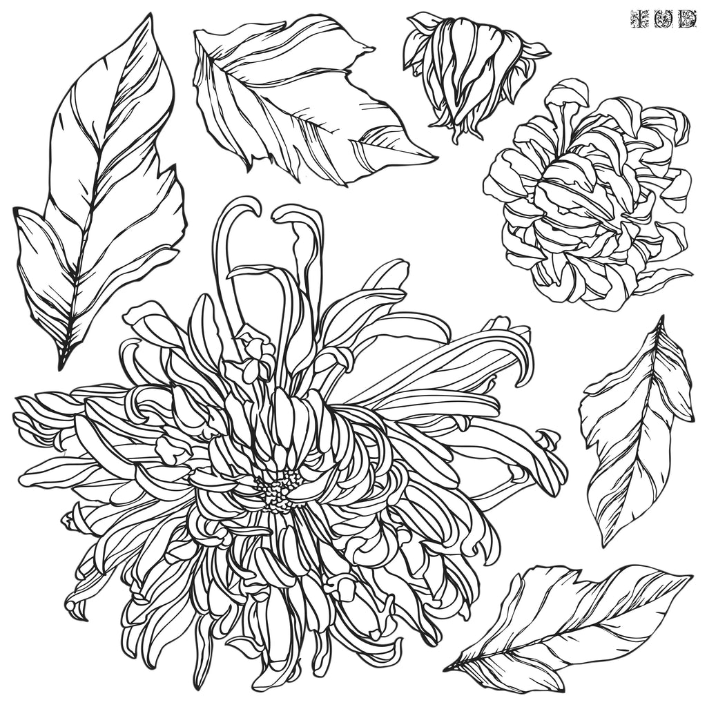 Iron Orchid Designs Chrysanthemum Decor Stamp 12 x 12 2 sheets-BluebirdMercantile