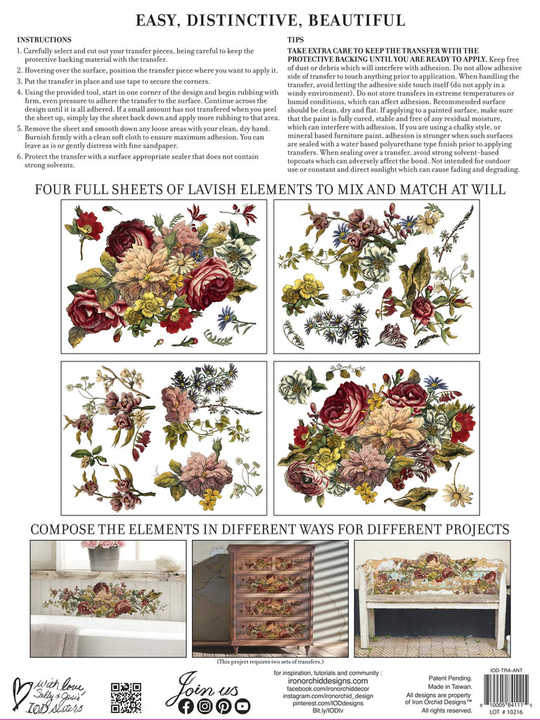 Iron Orchid Designs Floral Anthology 4 pages of 12 x 16  Decor Transfers-BluebirdMercantile