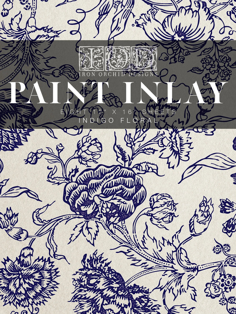 Iron Orchid Designs Paint Inlay Indigo Floral 8 12 x 16 in. sheets-BluebirdMercantile