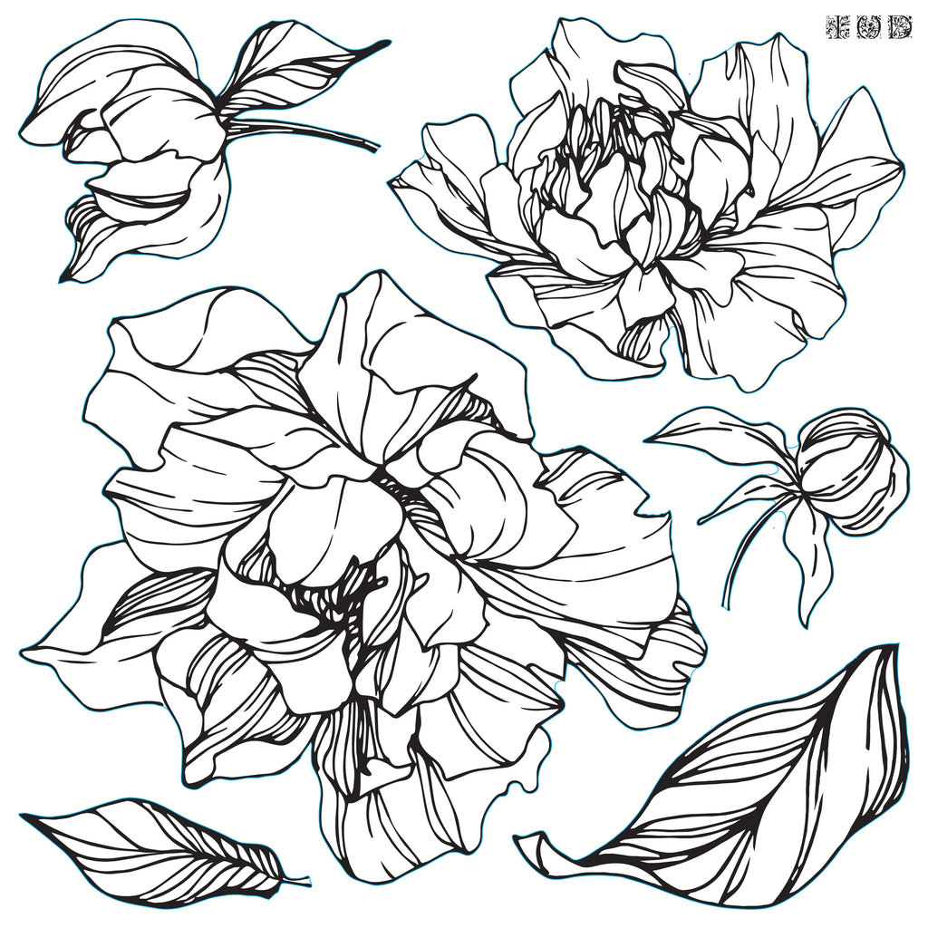 Iron Orchid Designs Peonies Decor Stamp 12 x 12 2 sheets-BluebirdMercantile