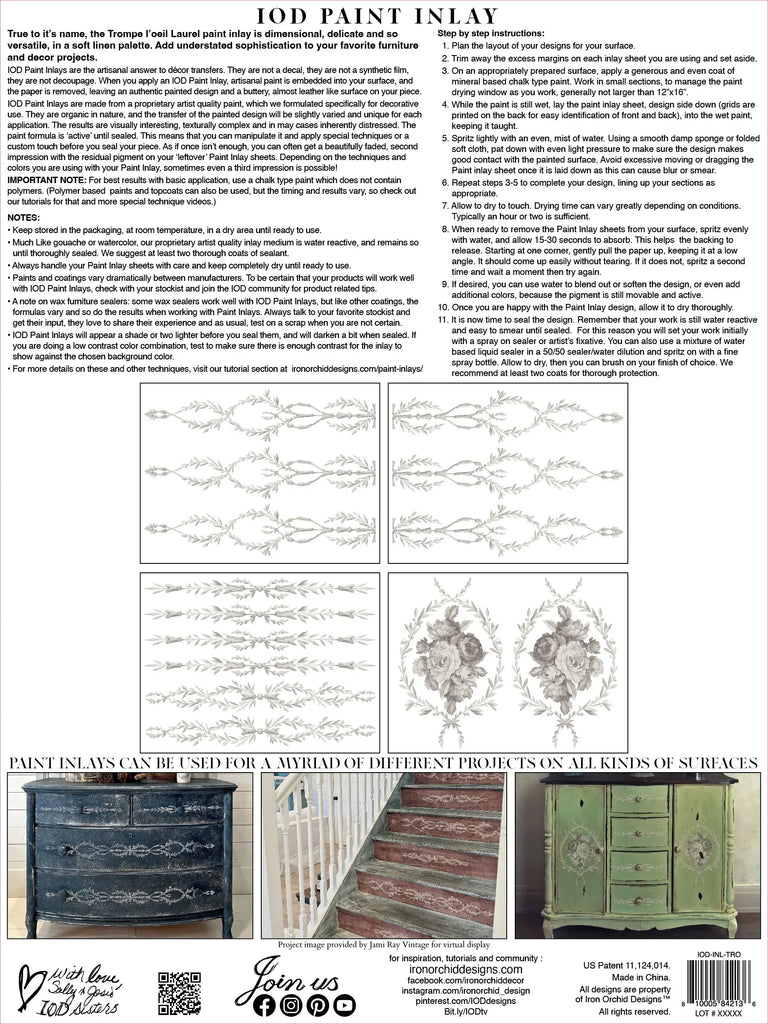 Iron Orchid Designs Summer IOD 2023 Trompe L'oeil Laurel IOD Paint Inlay 12x16 Pad™ 4 sheets-BluebirdMercantile