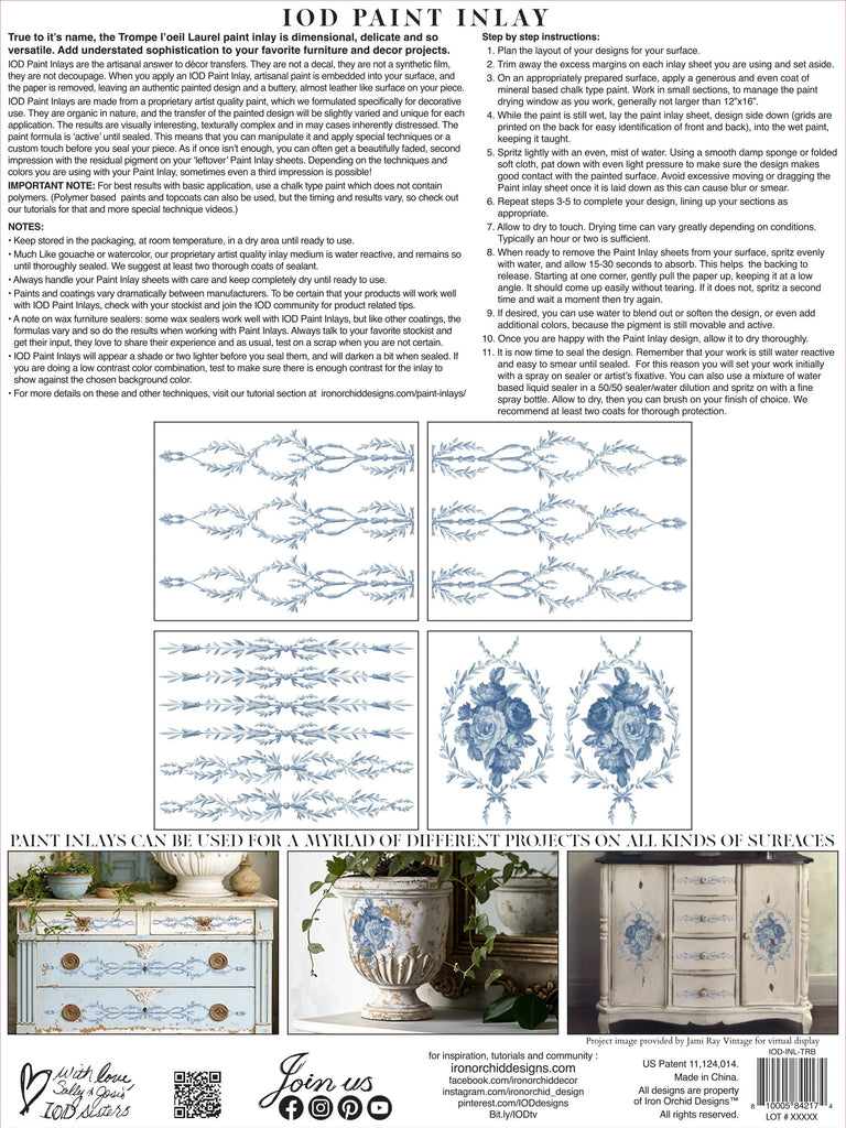 Iron Orchid Designs Trompe L'oeil Bleu IOD Paint Inlay 12x16 Pad™ 4 sheets-BluebirdMercantile