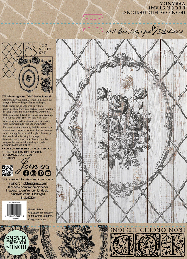 Iron Orchid Designs Veranda IOD Stamp 2 sheets 12 x 12 inches-BluebirdMercantile