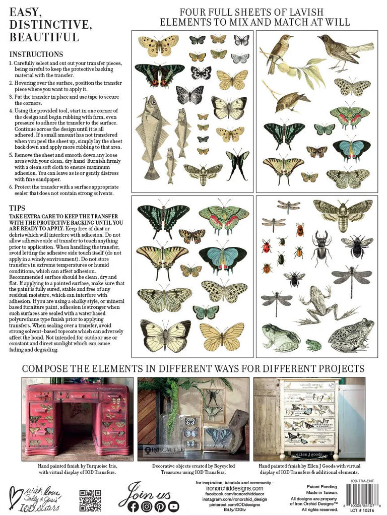 Iron Orchid ENTOMOLOGY ETCETERA 12 x 16 in 4 pages Decor Transfer Pad-BluebirdMercantile