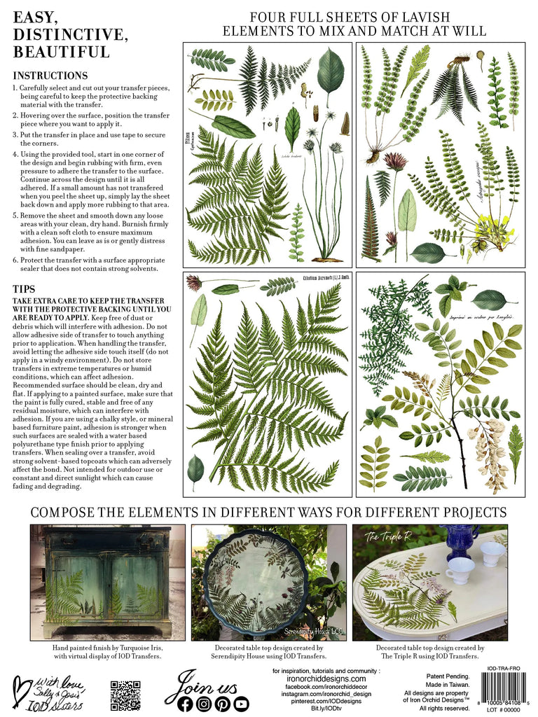 Iron Orchid Fronds Botanical 12 x 16 4 pages  Decor Transfer-BluebirdMercantile