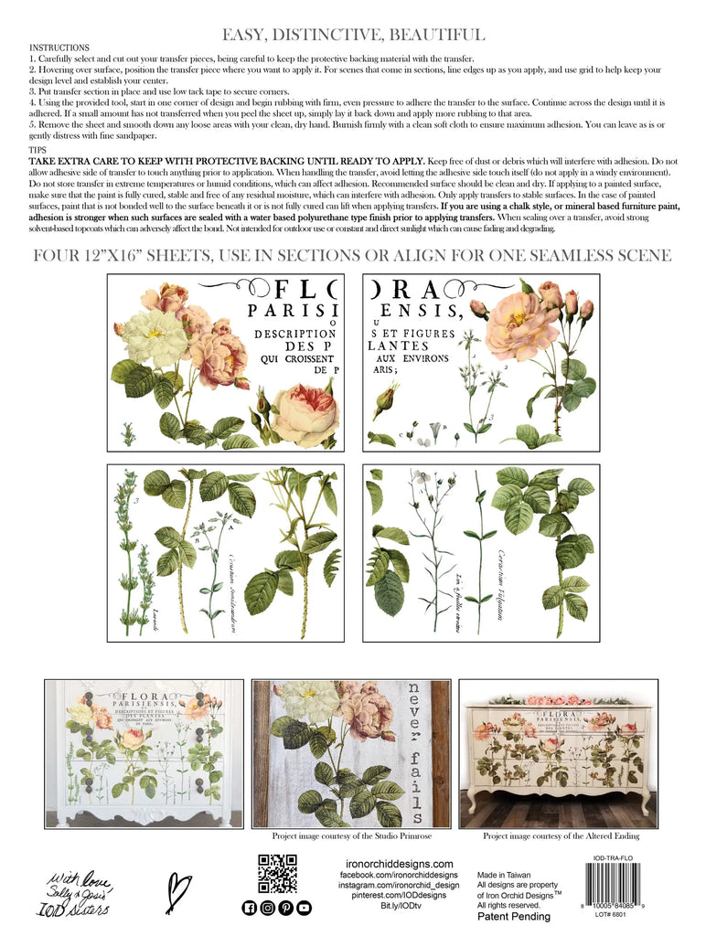 New design! Iron Orchid Design FLORA PARISIENSIS 12 x 16 4 page transfer-BluebirdMercantile