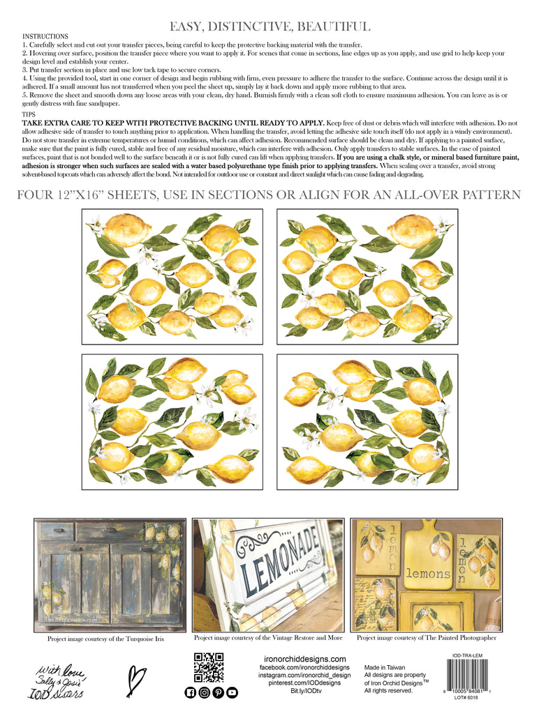 Iron Orchid Designs Lemon Drops 4 pages of 12 x 16  Decor Transfers - BluebirdMercantile